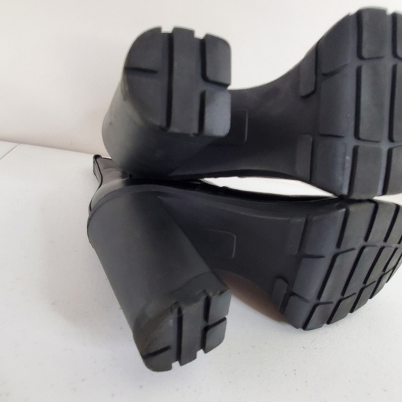 Steve Madden Leather Lug Sole Ankle Boots Size 10 Black Heeled Chunky Booties - Picture 11 of 15